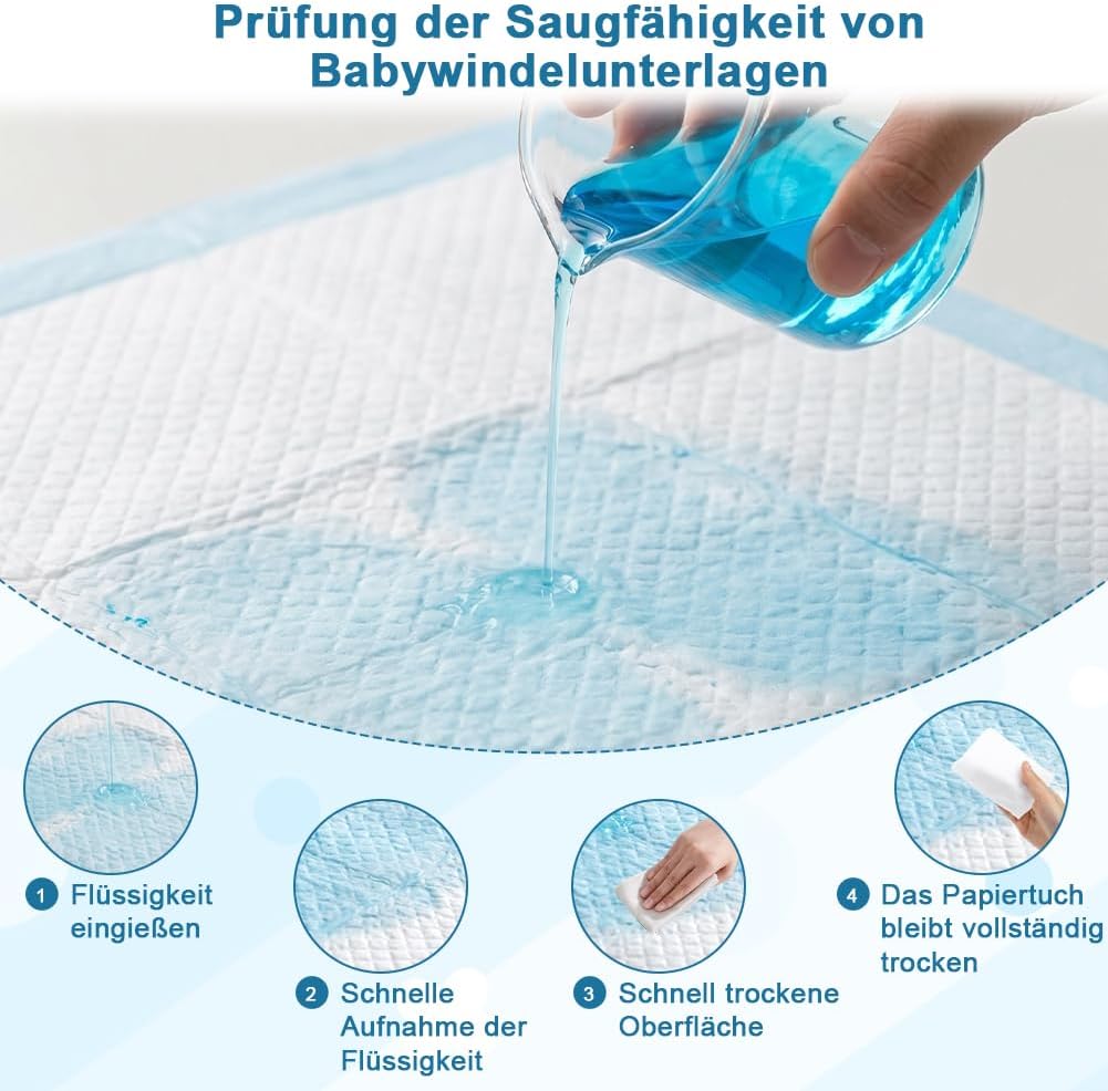 50 Stück Einweg-Windelunterlagen Baby 5x60cm, Wasserdicht &amp; 7-lagig saugstarke Inkontinenzunterlage,