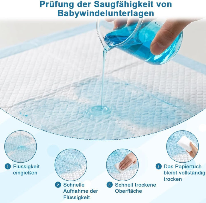 50 Stück Einweg-Windelunterlagen Baby 5x60cm, Wasserdicht &amp; 7-lagig saugstarke Inkontinenzunterlage,