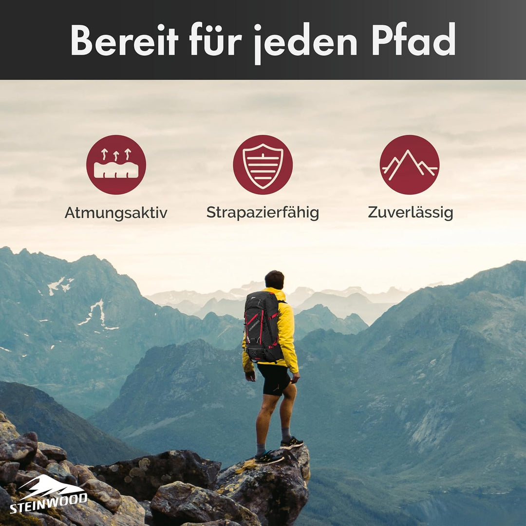 Steinwood Wanderrucksack Herren & Damen 35L - Outdoor-Rucksack, Reiserucksack, Tagesrucksack wassera