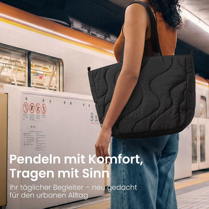 tomtoc Puffer Laptop Tragetasche für Damen, 17,5L Tote Bag für 15,6 16 Zoll Laptop, Leichte Schulter