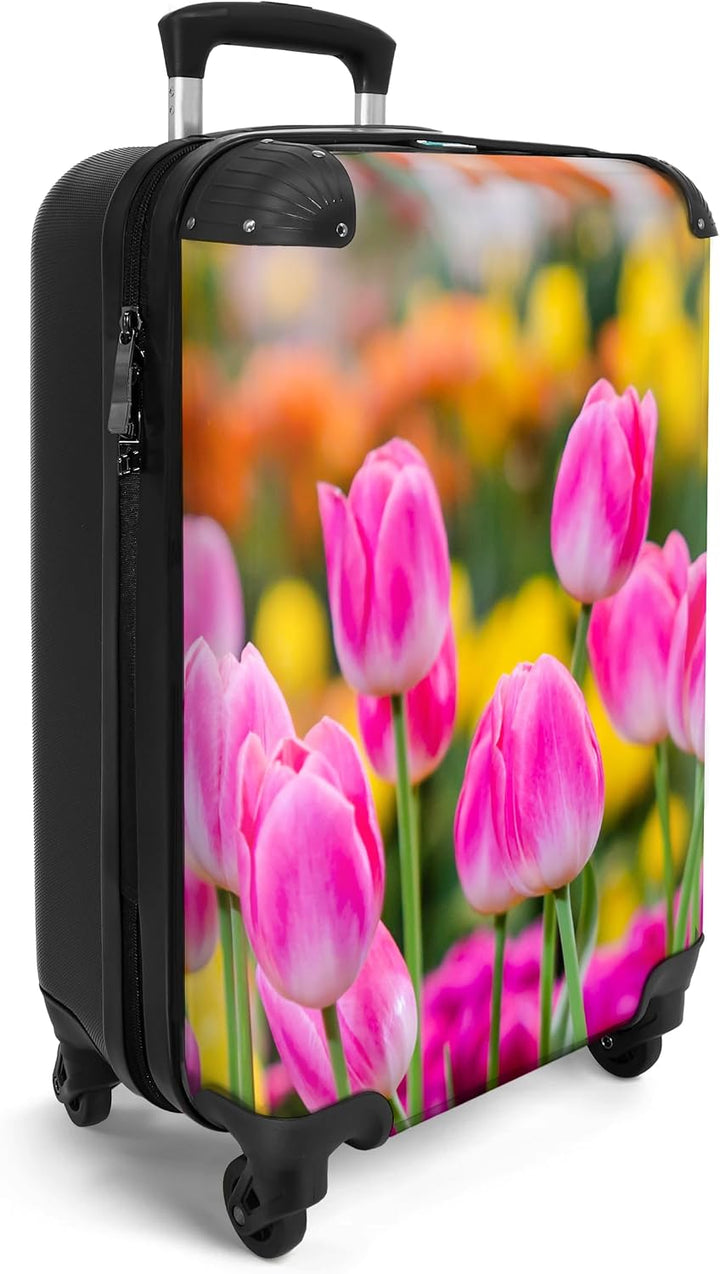 NoBoringSuitcases.com® Koffer Handgepäck Trolley Rollkoffer Kleine Reisekoffer mit 4 Rollen - Blumen