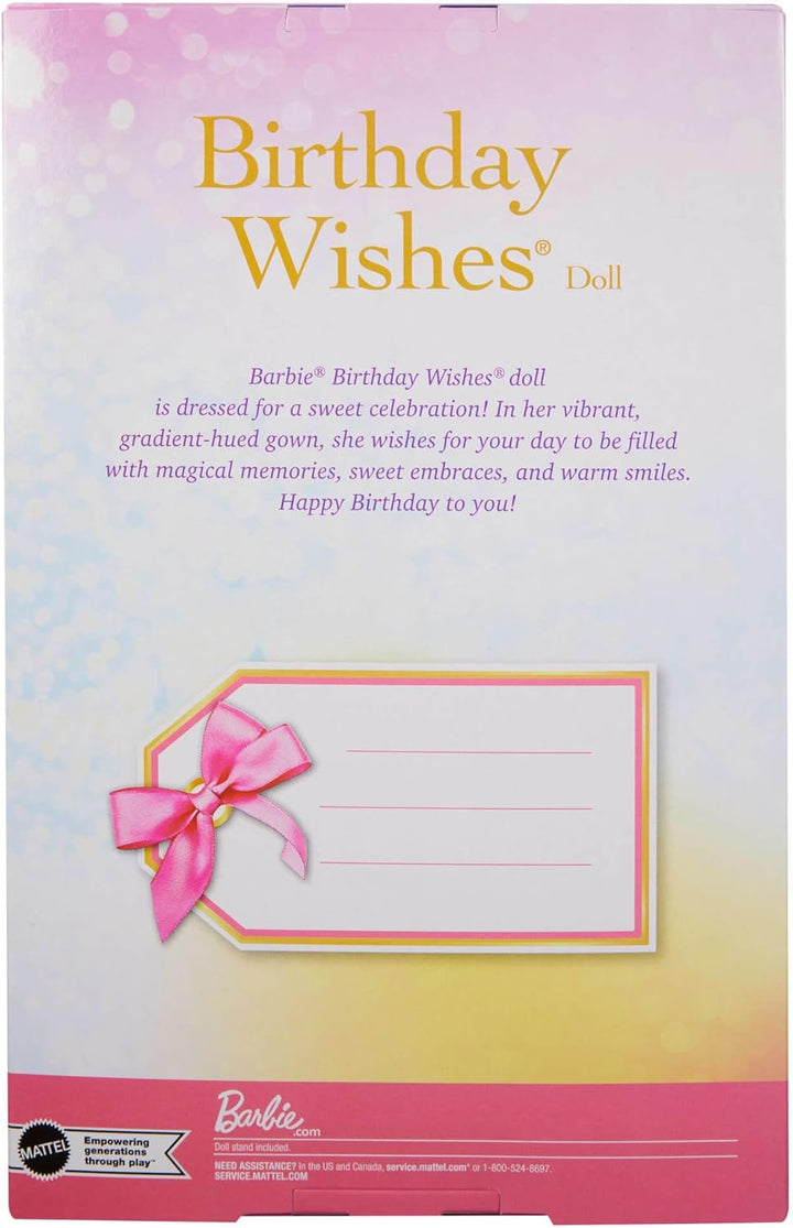 Barbie Signature Birthday Wishes Modepuppe mit braunen Haaren in einem Kleid mit pastellfarbenem Reg