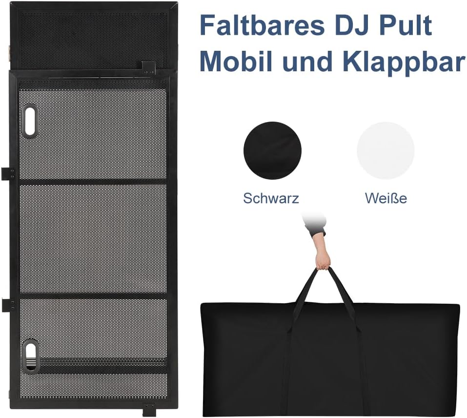 SMONTER faltbare DJ Tisch mobil und klappbar,DJ Pult mit schwarzer und weisser Verkleidung,höhenvers