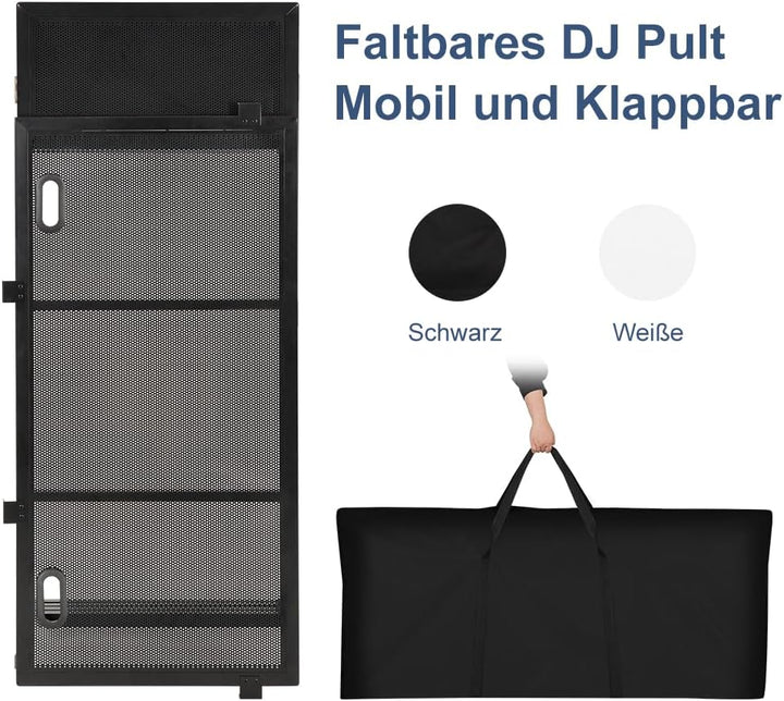 SMONTER faltbare DJ Tisch mobil und klappbar,DJ Pult mit schwarzer und weisser Verkleidung,höhenvers