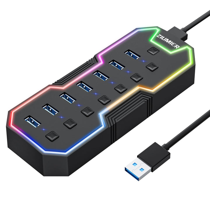 ZIUMIER USB 3.0-Hub, 7-Port-USB-Expander mit RGB-LED-Streifen für MacBook, Mac Pro, Mac mini, iMac,