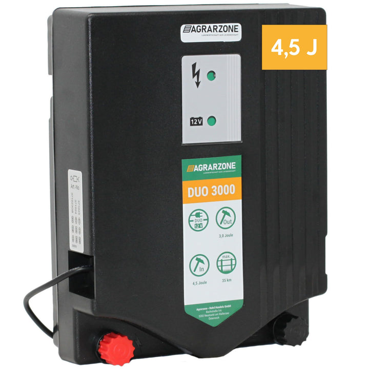 Agrarzone DUO 3000 Weidezaungerät 12V, 230V, 4,5 Joule | robustes Elektrozaungerät für Weidezaun | S