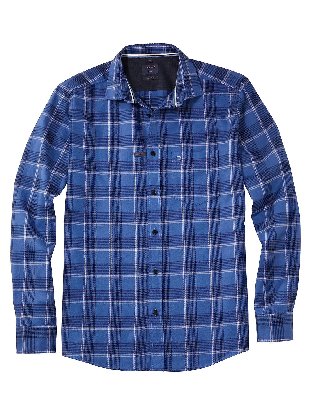 OLYMP Herren Freizeithemd Langarm Casual,Kariert,Regular fit,Kent-Kragen L Marine 18, L Marine 18