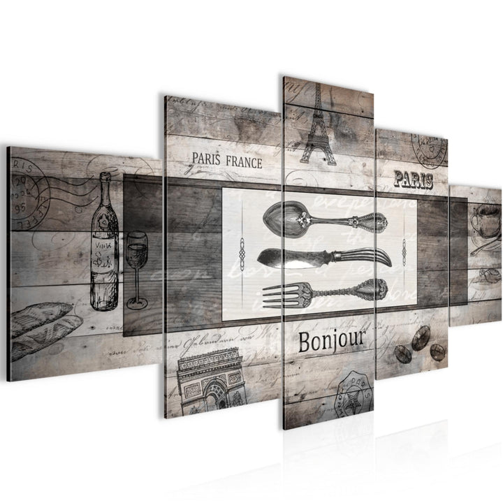 Runa Art Bild Esszimmer Küchenbilder Küche Holz 5 Teilig Vintage Besteck Grau Wandbilder auf Vlies L