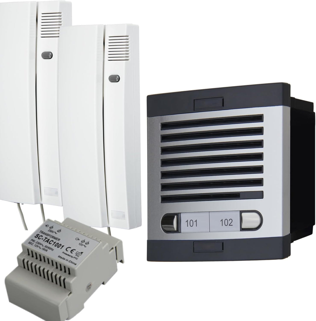 Automatische Türsprechanlage mit Analogsystem 4+n, für Gemeinschaften, komplett: Strassenschild, Tel