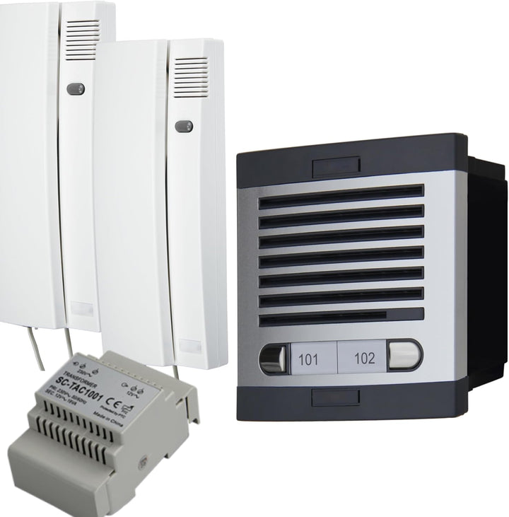 Automatische Türsprechanlage mit Analogsystem 4+n, für Gemeinschaften, komplett: Strassenschild, Tel