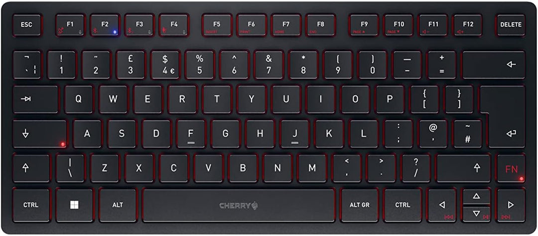 CHERRY KW 9200 Mini, kompakte Multi-Device-Tastatur für bis zu 4 Endgeräte, Britisches Layout (QWERT