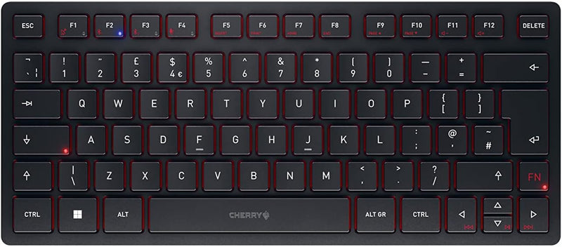 CHERRY KW 9200 Mini, kompakte Multi-Device-Tastatur für bis zu 4 Endgeräte, Britisches Layout (QWERT