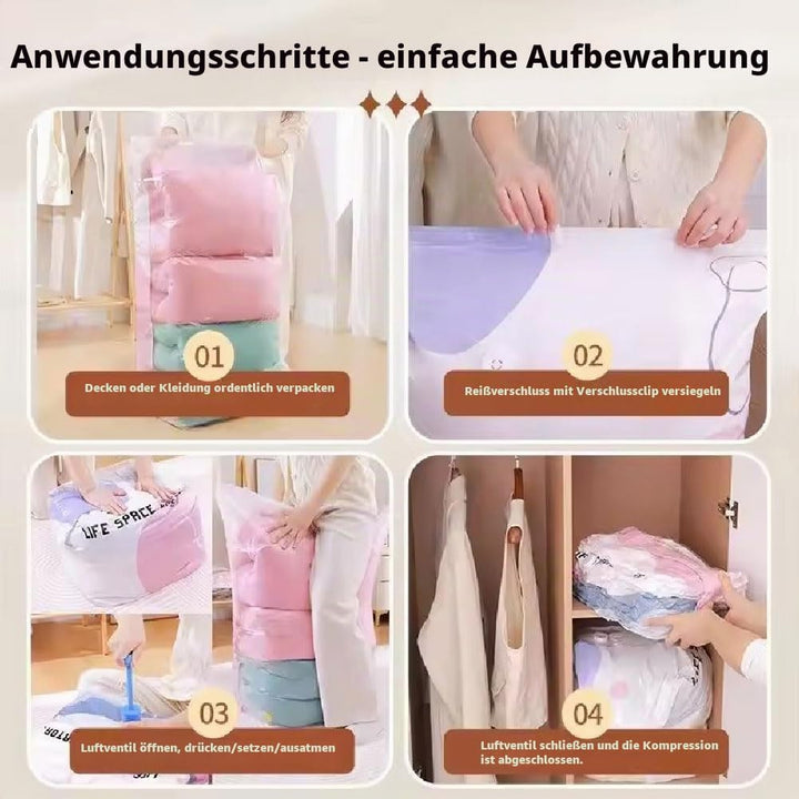 2 Pack No‑Pump Vacuum Storage Bags, Vakuumbeutel ohne Pumpe, Vakuum-Aufbewahrungsbeutel, platzsparen