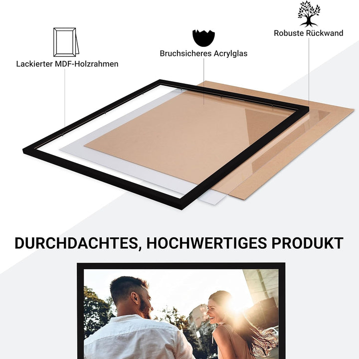 CABBEL Dreierpack (3 Stk.) Bilderrahmen 40x40 cm MDF Holz-Rahmen in Schwarz | mit bruchsicherem Plex