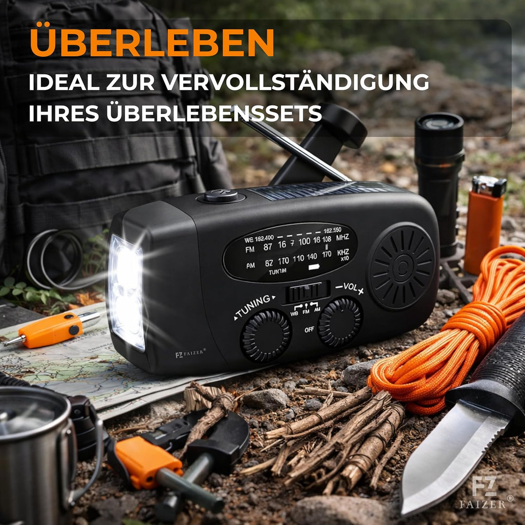 Notfall-Solarradio,Faizer®, kurbelradio,Selbstbetriebenes Kurbelradio mit LED-Taschenlampe, SOS-Alar
