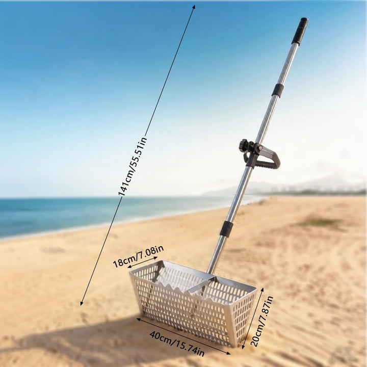 Sandflohrechen für den Strand, Sandschaufel und -sieb aus Edelstahl, extra grosser, 40 cm breiter Re