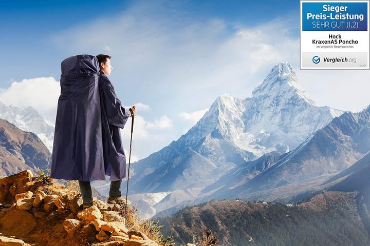 HOCK Regenponcho Wandern 'Kraxen AS' mit Rucksack Regenschutz – Herren & Damen Regencape Atmungsakti