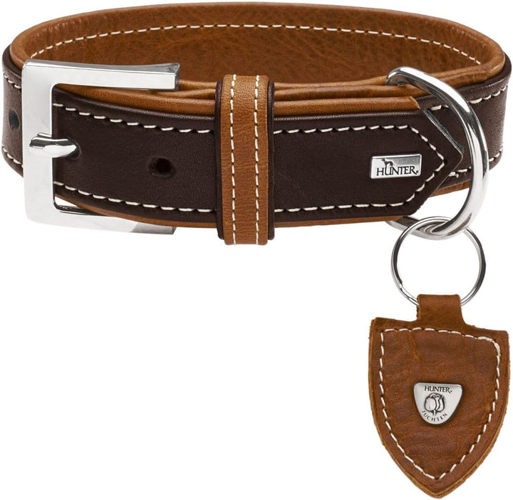 HUNTER TARA Hundehalsband, Leder, Juchtenleder, belastbar, witterungsbeständig, 45 (S), dunkelbraun/