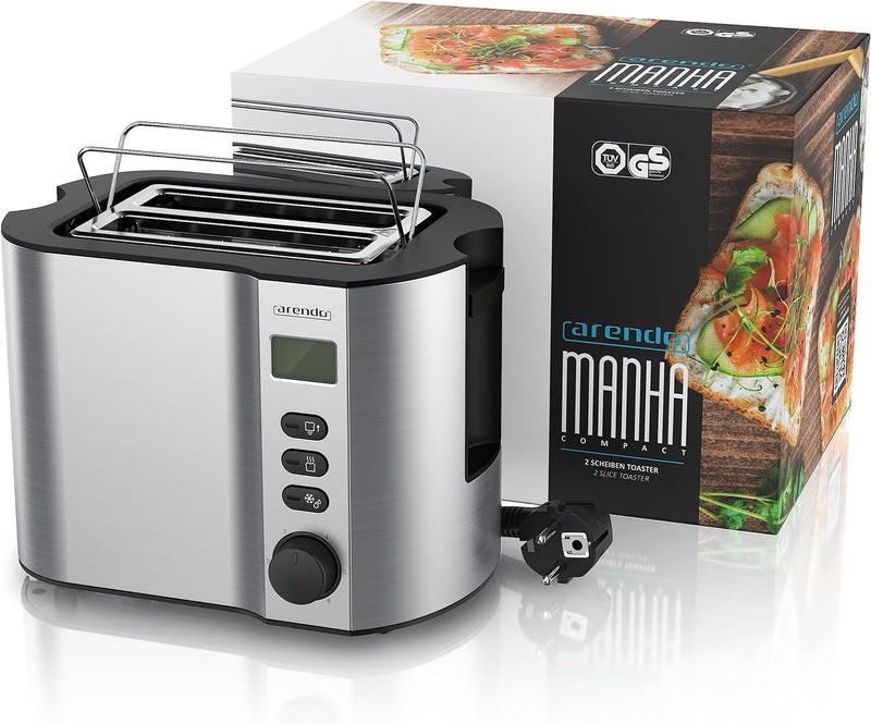 Arendo - Toaster 2 Scheiben Edelstahl mit Restzeitanzeige - 800 Watt - Doppelwandgehäuse - Integrier