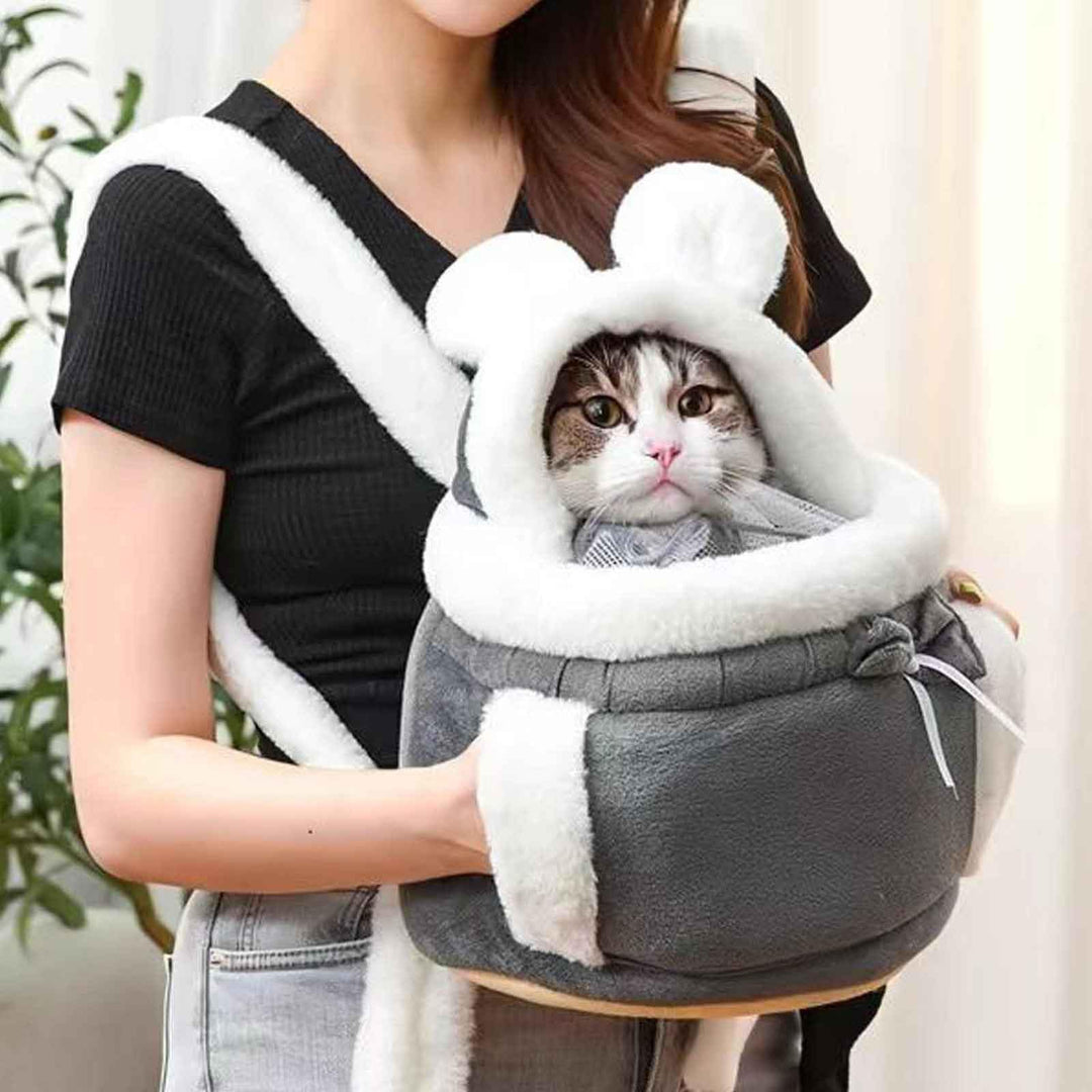 Haustier Rucksack Transporttasche, Weicher Flanell-Katzenrucksack mit Sicherheitsclip, Doppeltaschen
