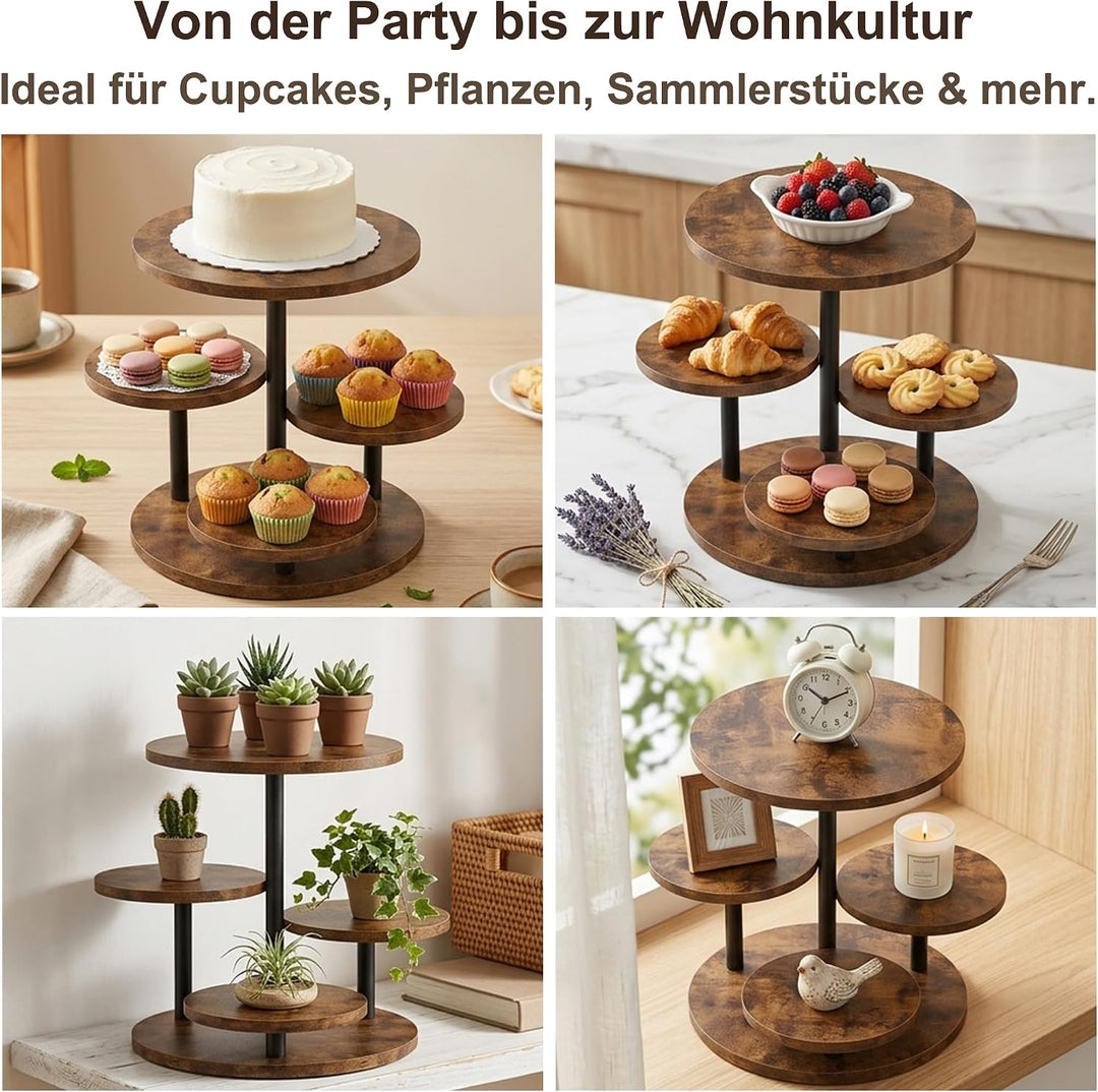 FUSHITON 360° drehbarer 4-stöckiger Ständer aus melaminbeschichtetem MDF &amp; Metall, Etagere für Kuche