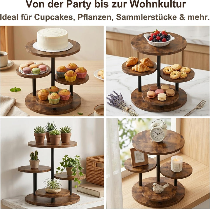 FUSHITON 360° drehbarer 4-stöckiger Ständer aus melaminbeschichtetem MDF &amp; Metall, Etagere für Kuche