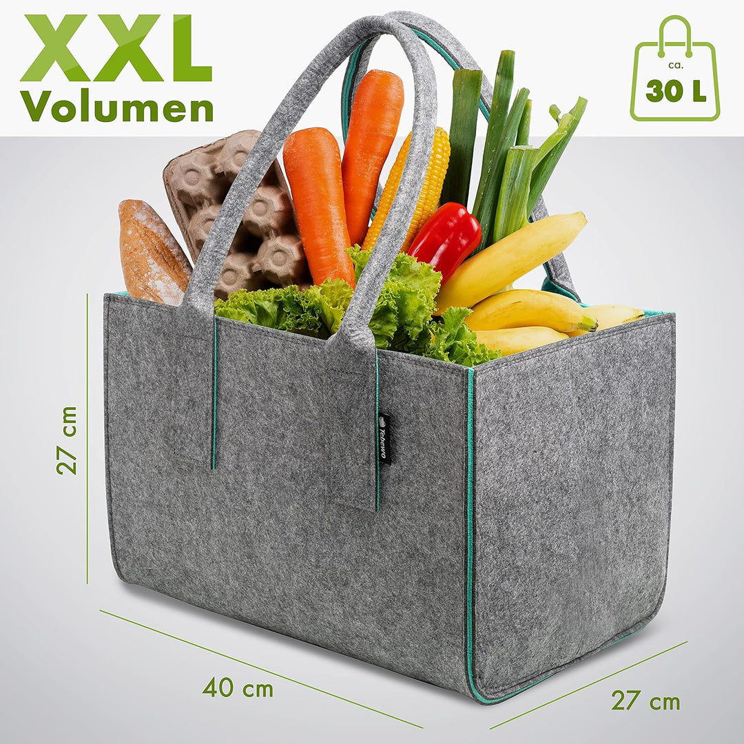 Shopper Filztasche Premium, grosse Einkaufs-Tasche mit Henkel, Einkaufskorb, faltbare Kaminholztasch