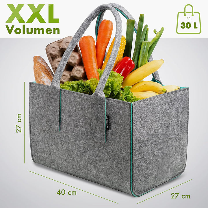 Shopper Filztasche Premium, grosse Einkaufs-Tasche mit Henkel, Einkaufskorb, faltbare Kaminholztasch