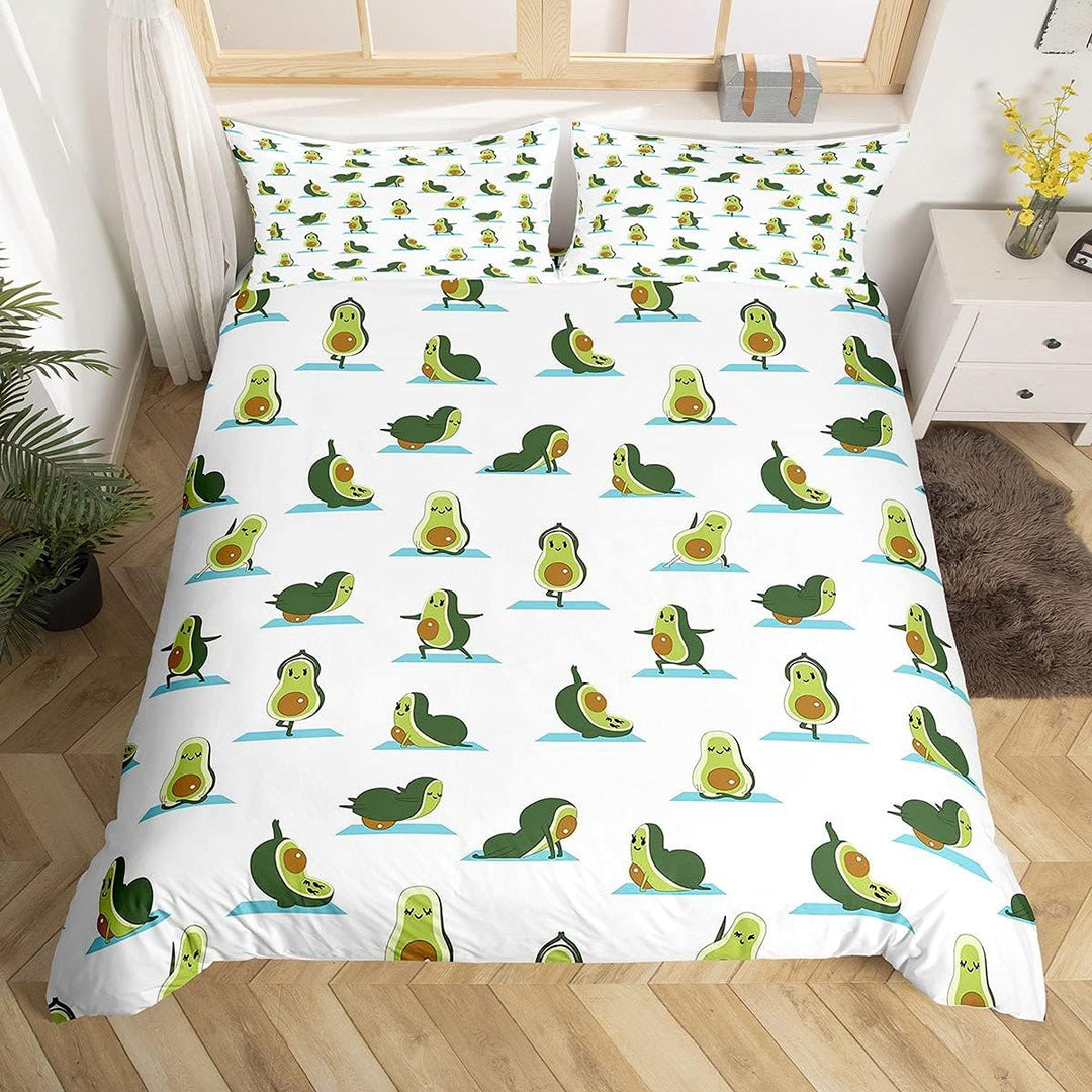 Homemissing Avocado Bettwäsche Set 135x200cm Kinder Niedlich Karikatur Yoga Avocado Drucken Betten S