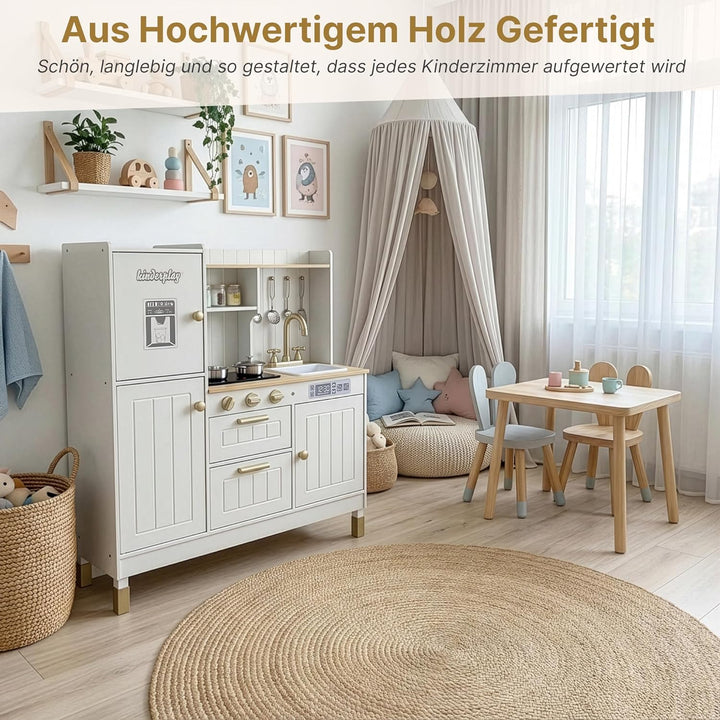 Kinderküche Holz mit Licht & Sound – Grosse Spielküche aus Holz mit Zubehör, Spüle, Herd & Backofen