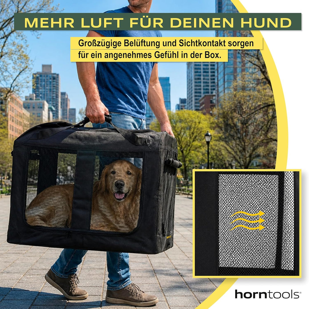 HORNTOOLS Faltbare Hundebox - Hundetransportbox mit Netzfenstern, Abnehmbarer Matte - Atmungsaktive