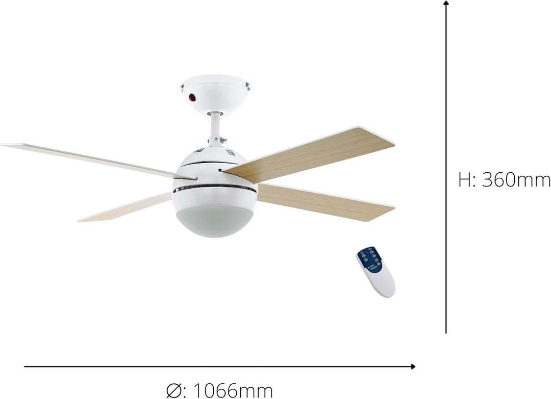 EGLO LED Deckenventilator Losciale, mit Fernbedienung, 4 Flügel Ventilator mit Beleuchtung, Ventilat