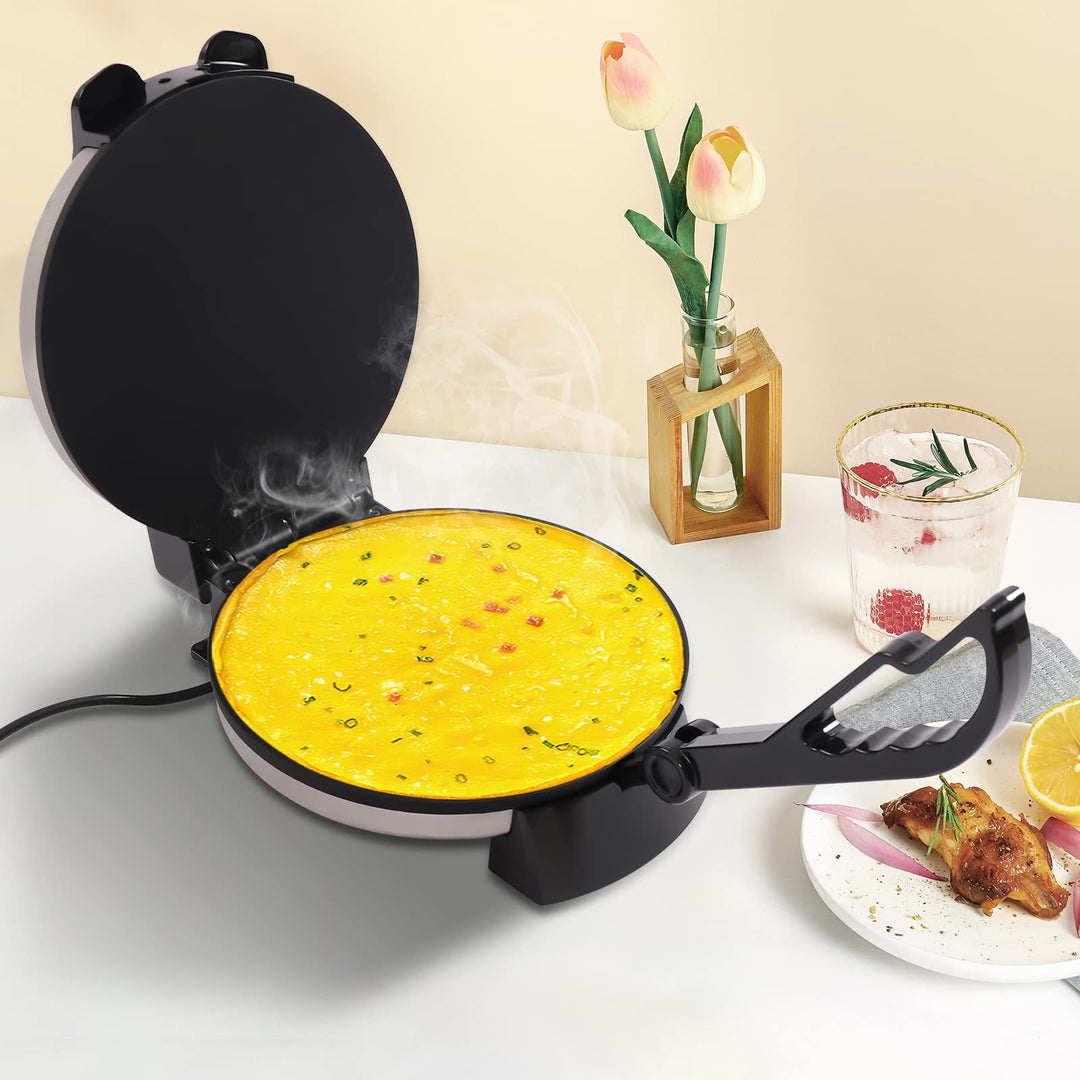 Tortilla Presse 25,5cm 1800W - Roti Maker Antihaft Crêpes Maker Doppelseitige Heizung Electric Chapa