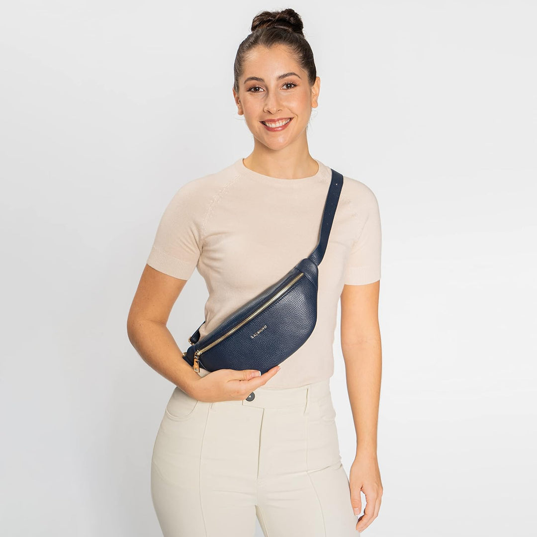 Lazarotti Bologna Leder Gürteltasche Damen | längenverstellbarer Tragegurt | grosse Bauchtasche 31 c