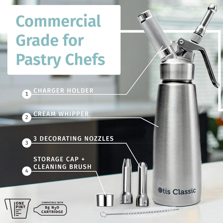 Whipped Cream Dispenser Stainless Steel - Cream Whipper - 1 Pint Large - Top Seller by Otis Classic