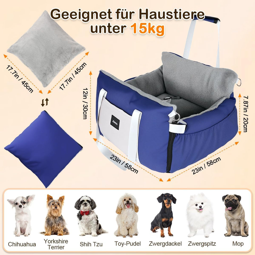 3-in-1 Hundesitz fürs Auto &amp; Reisebett für kleine Hunde – Tragbarer Autositz mit erweiterbarer Liege