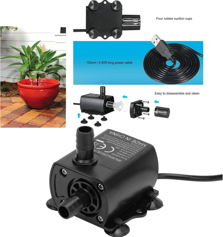 Tauchwasserpumpe, DC 12 V 10 W 0-400 l/h Mikrobürstenlose Pumpe Mini-Wassertransferpumpe für das Was