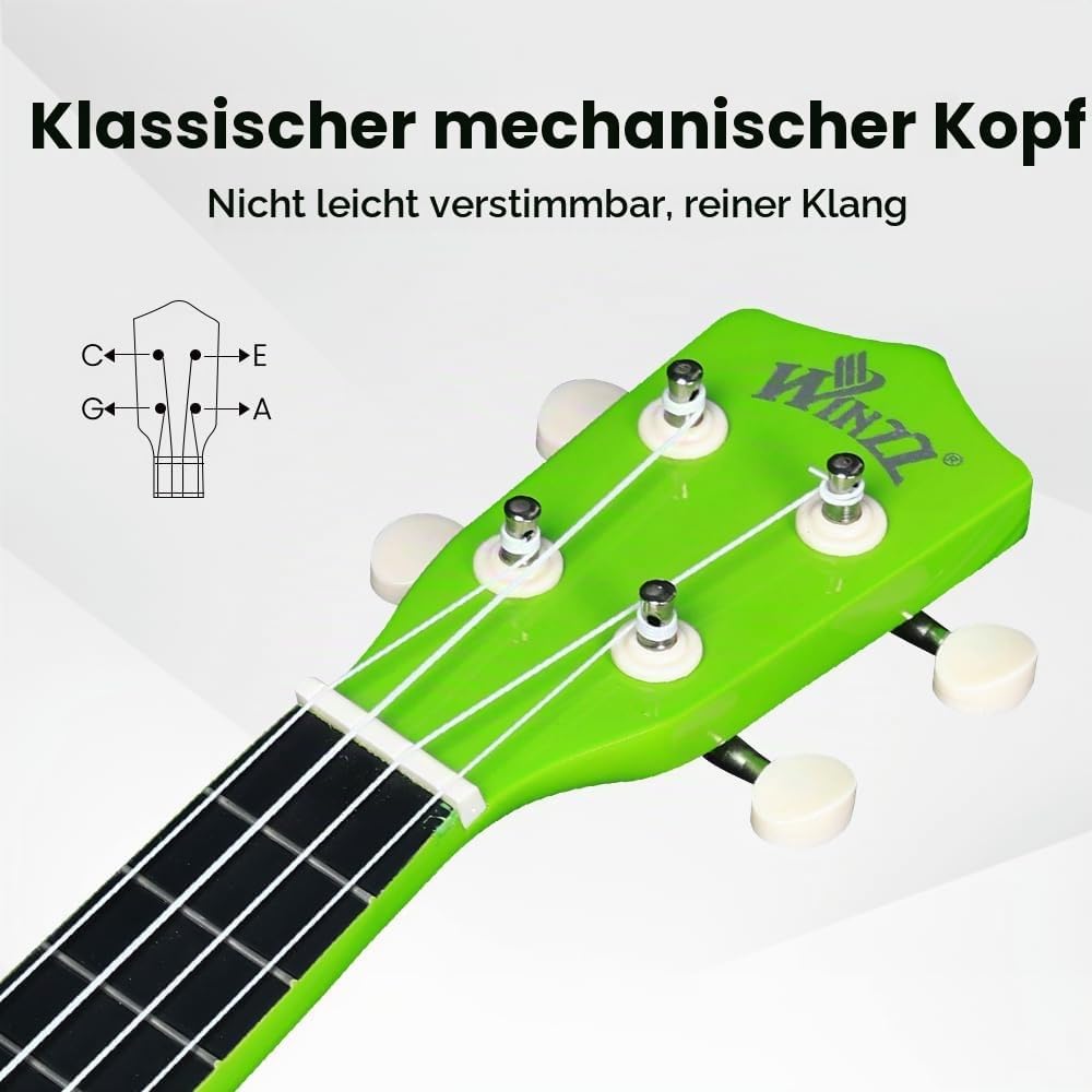 Winzz Sopran Ukulele Starter Kit für Anfänger mit Tasche, Clip-On Tuner, Zusätzlichen Saiten, Gurt,