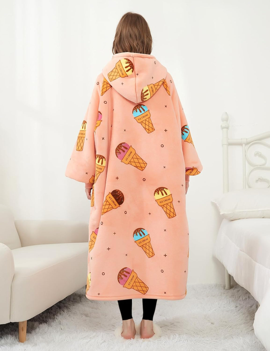 KFUBUO Tragbare Decke Hoodie für Erwachsene Sherpa Alle Muster Eiscreme Übergrosse Sweatshirt Decke