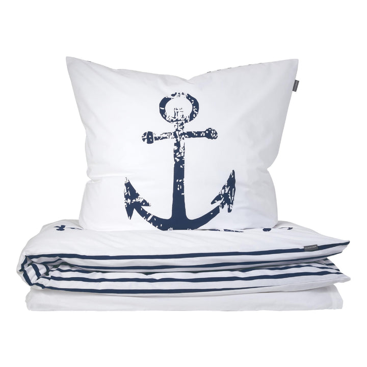Schiesser Wende-Bettwäsche-Set Marina aus weicher Baumwolle in maritimem Look, Farbe:Weiss und Marin
