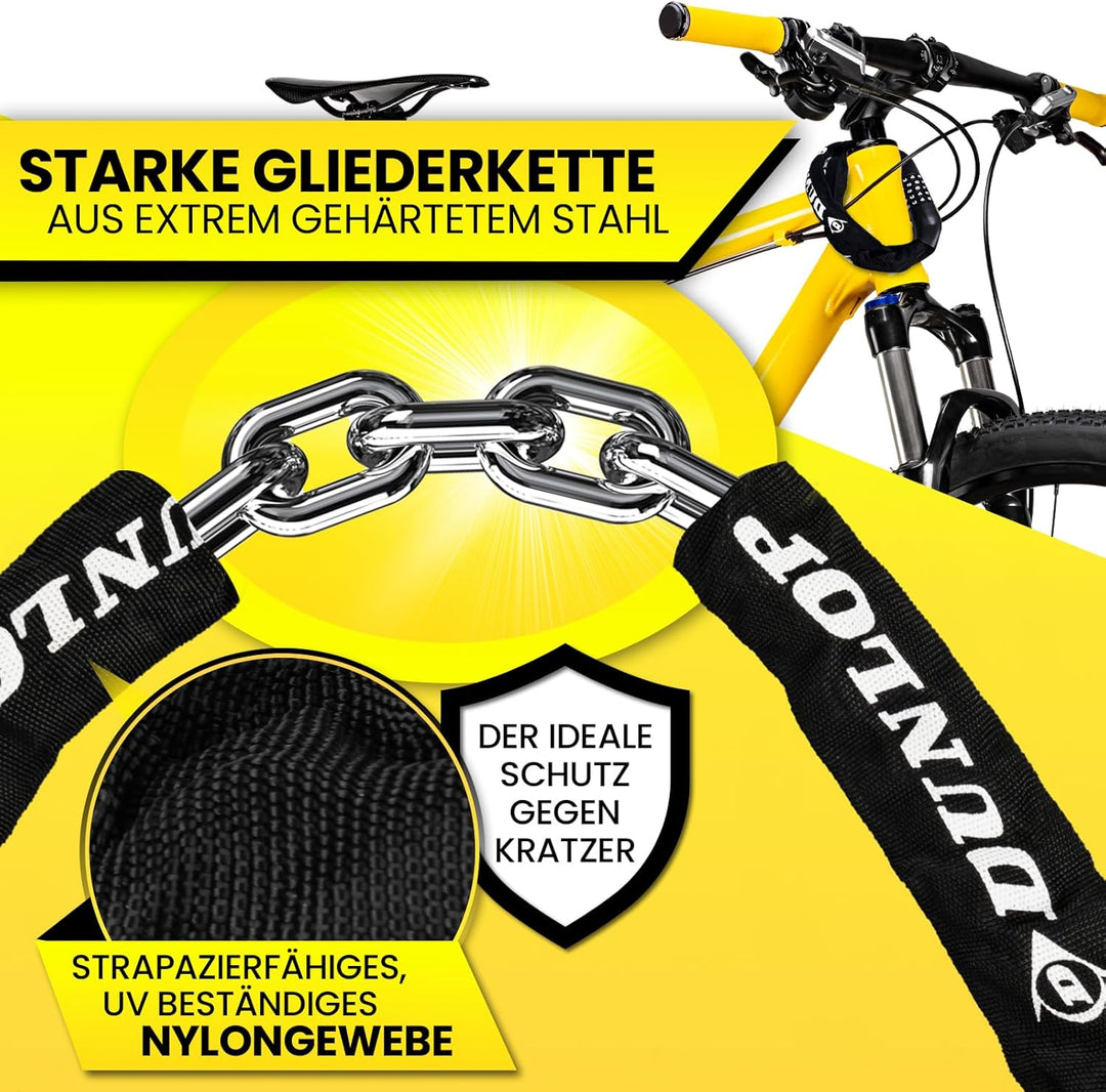 DUNLOP Fahrradschloss Zahlenschloss - Hohe Sicherheit - 100 cm -Sicherheitslevel-6 Schloss mit 5er Z