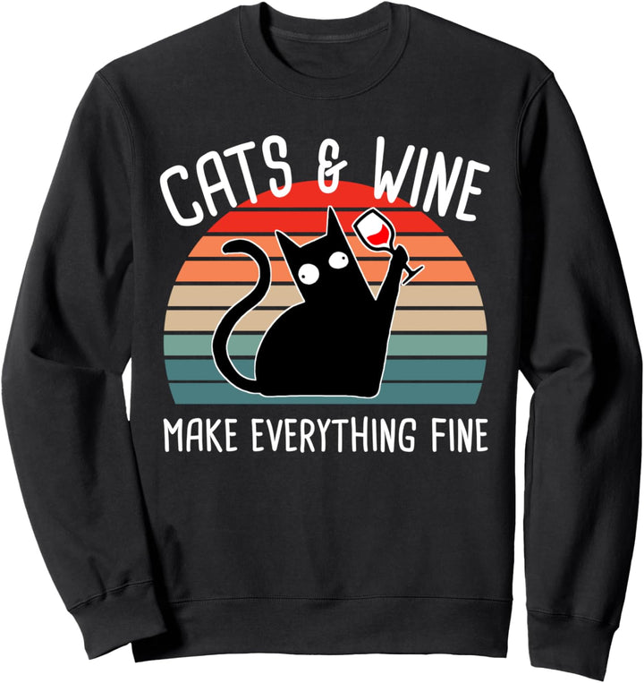 Cats and Wine Katze Wein Weinglas Geschenk Sweatshirt