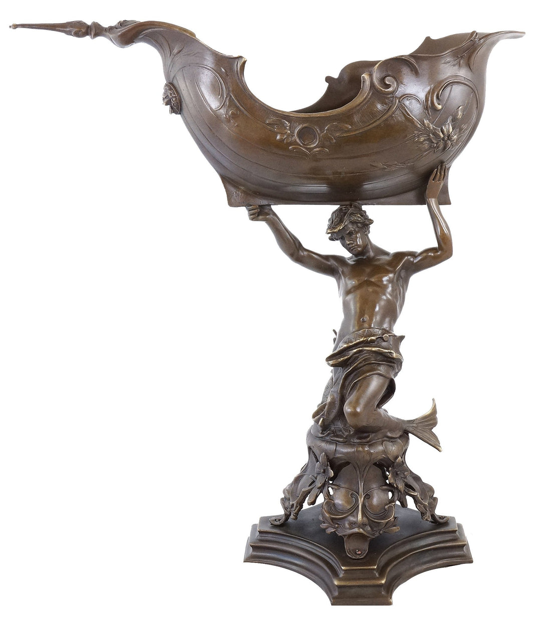 Kunst & Ambiente - Wassermann mit Bronzeschale - Jugendstil Tafelaufsatz in Bronze - Skulpturen kauf