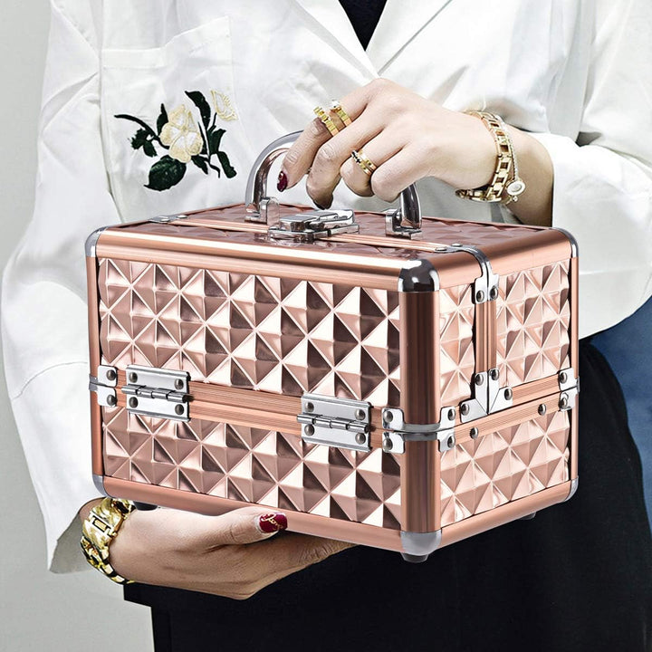 COSTWAY Beauty Case Schminkkoffer Kosmetikkoffer, Schmuckkoffer 23 x 15 x 18cm, Friseurkoffer mit Sp