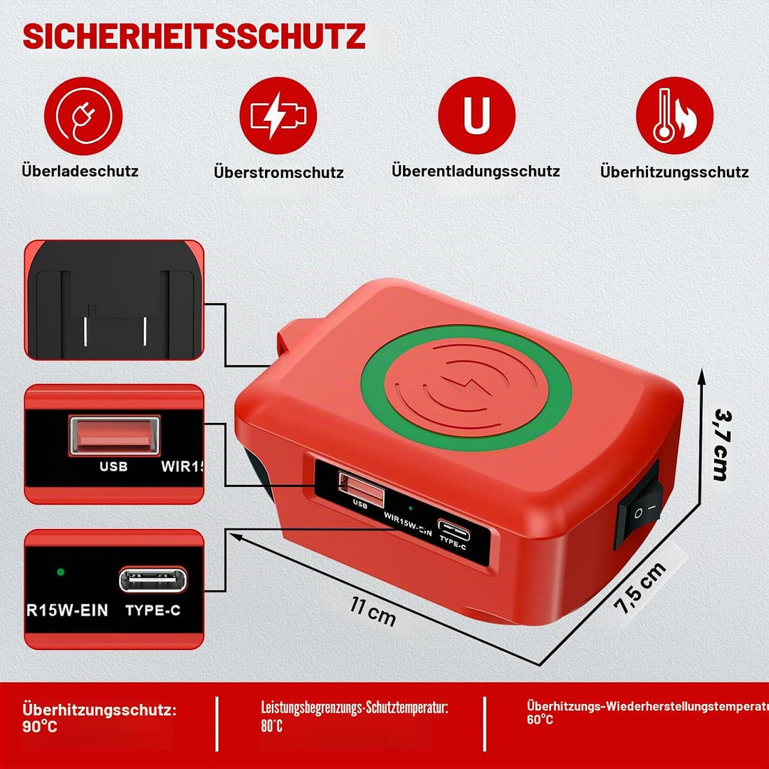 Wireless Für Einhell Akku USB Ladegerät Adapter, Kabelloses Tragbares Ladegerät Für Einhell 18v, USB