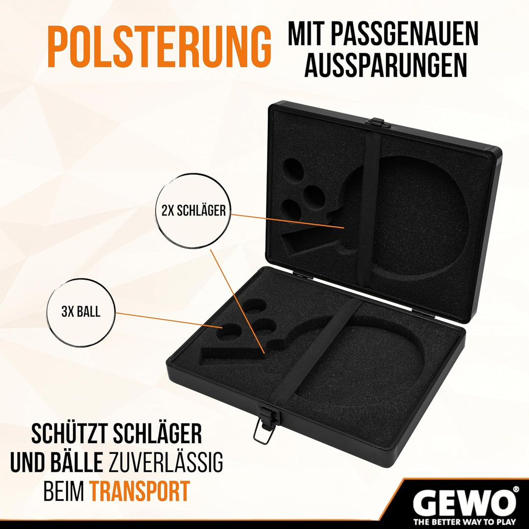 GEWO Doppel Tischtennis Schlägerkoffer aus Aluminium – Robuste Tischtennishülle für 2 Schläger & 3 B