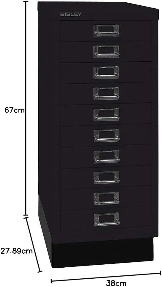 BISLEY MultiDrawer, 29er Serie mit Sockel, DIN A4, 10 Schubladen, Metall, 633 Schwarz, 38 x 27.9 x 6