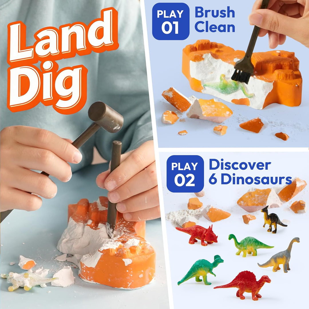 Klever Ausgrabungsset für Kinder, 3-in-1-Dinosaurier Fossilien- Ausgrabungsset (Vulkan See Land), Ba