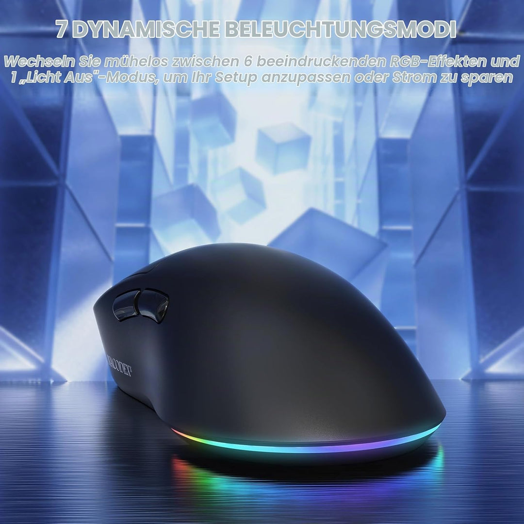 A.JAZZ NJ08 Tri-Mode Kabellose Gaming Maus, 1000Hz 70g Leicht, PC Mouse Mittel-Gross Ergonomisch, 12