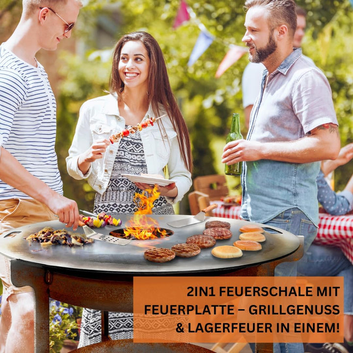 Terma Feuerschale mit Feuerplatte 69-80-100cm -Der Neue Grill Trend- Plancha Grillplatte feuertonne